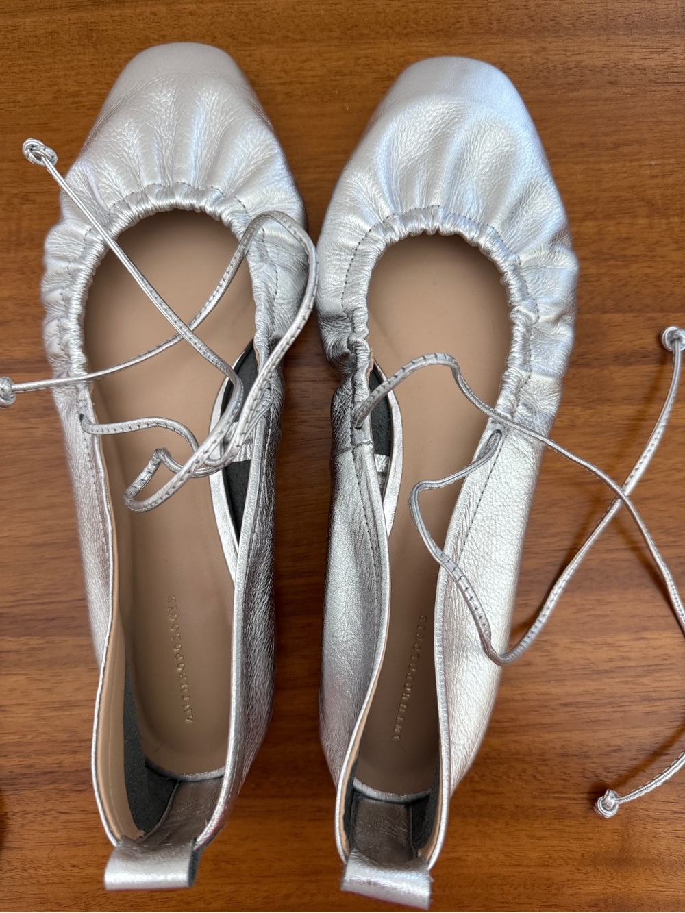 New in Box Anthropologie Silver Metallic Ballet Flats with Ankle Ties